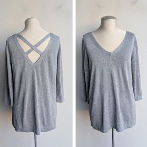 Silver Metallic V-neck Blouse